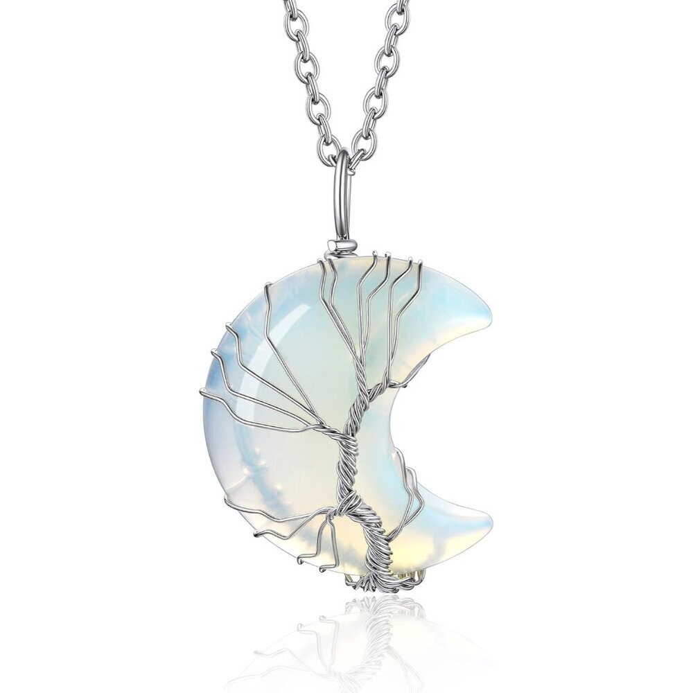 Tree of Life Wrapped Healing Crystal Necklaces 12 Month Birthstone Pendant for W